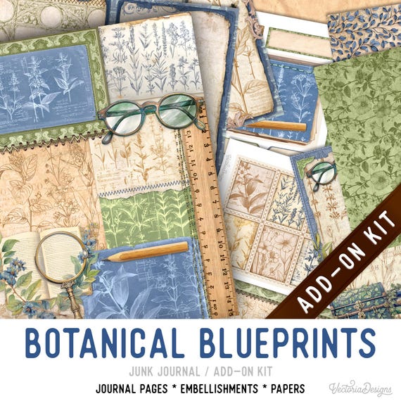 Botanical Blueprints Kit ADD-ON, Printable Craft kit with Journal Pages, Embellishments and Papers - 004021