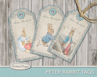 Peter Rabbit Tags, Beatrix Potter Tags, Printable Tags, Peter Rabbit Paper, Digital Tags, Peter Rabbit Stickers, Tags Scrapbooking 001716