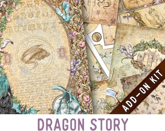 Dragon Story Junk Journal Kit ADD-ON, Printable Junk Journal Pages Journal Kit Craft kits Vintage Junk Journal 003398