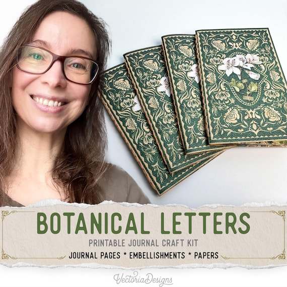 Botanical Letters Junk Journal Kit (Standard) - Printable Pages, Papers and Embellishments for Crafting - 003961
