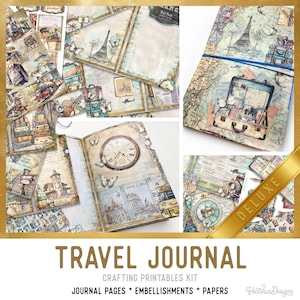 Travel Junk journal Kit Travel Journal DELUXE Crafting Printables Kit Travel Embellishments Junk Journal Travel Paper Craft Kits DIY 003064
