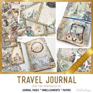 Travel Junk journal Kit Large, Travel Journal DELUXE Crafting Printables Kit Travel Embellishments Junk Journal Travel Paper Craft 003064