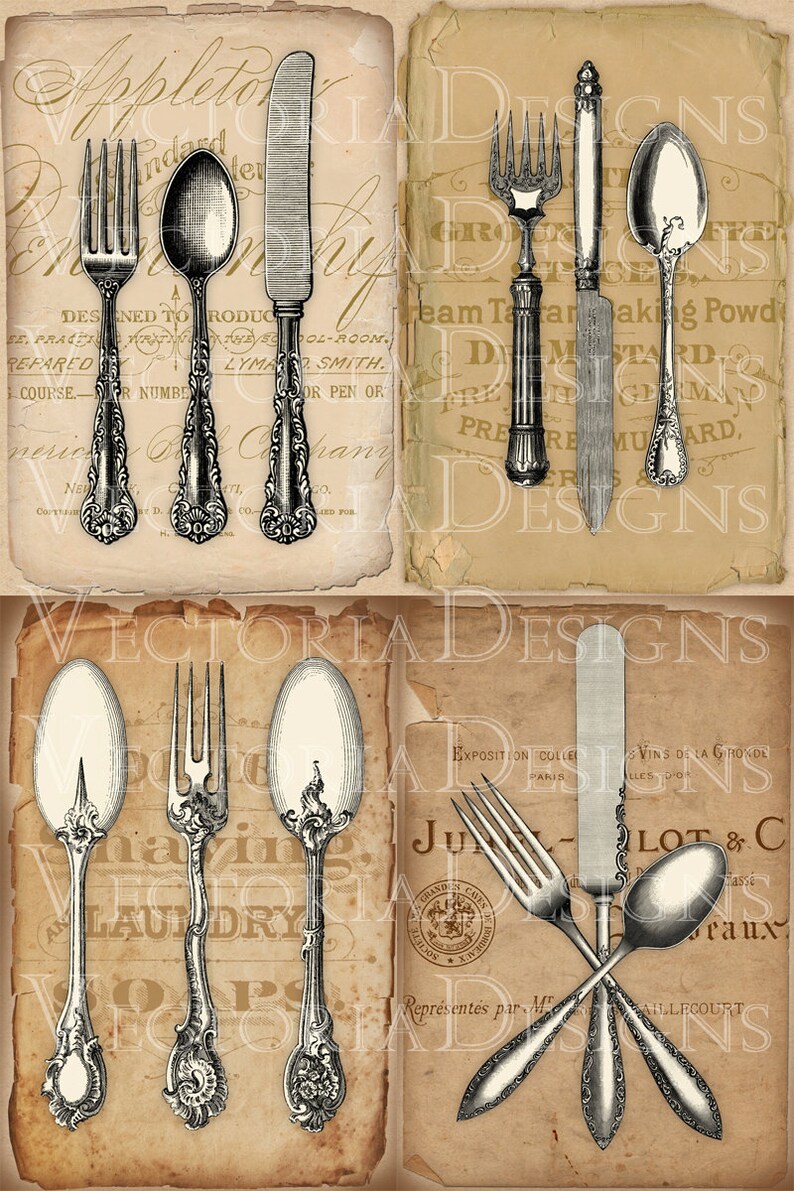 Vintage Cutlery Cards 6 X 4 Inch Printable Crafting Printables | Etsy