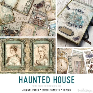 Haunted House Crafting Printables Kit, Halloween Junk Journal, Halloween Embellishments, Printable Journal, Junk Journal Tutorial - 002659
