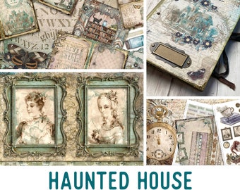 Haunted House Crafting Printables Kit, Halloween Junk Journal, Halloween Embellishments, Printable Journal, Junk Journal Tutorial - 002659