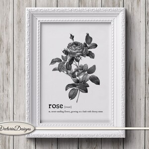 Rose print printable art black and white print dictionary digital print printable instant download digital collage sheet - 000648