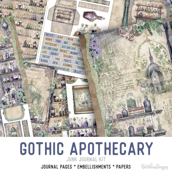 Gothic Apothecary Junk Journal Kit, Printable Junk Journal Kit Apothecary Embellishments Gothic Junk Journal Papers Gothic Craft Kit 003087