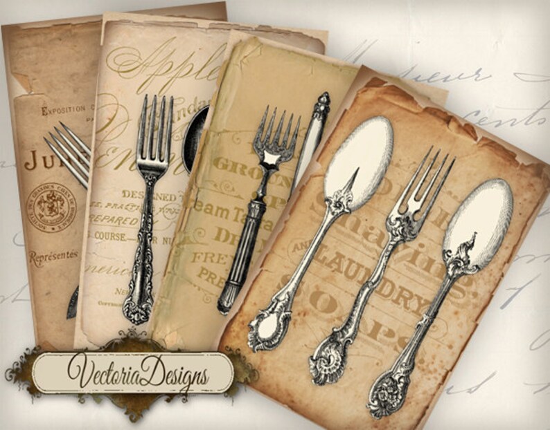 Vintage Cutlery Cards 6 X 4 Inch Printable Crafting Printables | Etsy