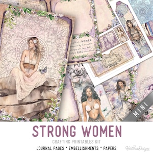 Strong Women Junk Journal Kit Women MINI Crafting Printables Kit Women Embellishments Printable Paper Independent Woman Craft Kit 003092