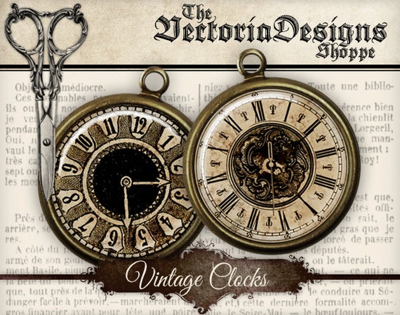 Clocks Circles 1.5 inch / 1 inch / 20mm / 18mm / 16 mm / 14mm / 0.5 inch jewelry pendant instant download digital collage sheet - 001127