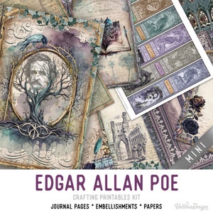 Edgar Allan Poe Junk Journal Kit MINI Edgar Allan Poe Crafting Printables Kit Poe Embellishments Printable Paper Poe Craft Kits 003094