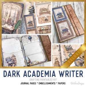 Dark Academia Writer Junk Journal Kit DELUXE, Dark Academia Crafting Printables Kit Writer Embellishments Printable Paper Tutorial 003199