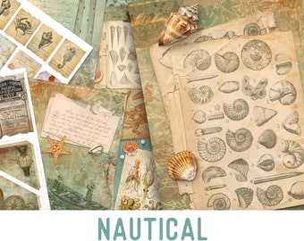 Nautical Junk Journal Kit, Printable Nautical Journal Kit, Nautical Junk Journal Pack, Embellishments, Scrapbook Junk Journal 002031