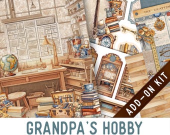 Grandpa's Hobby Junk Journal Kit ADD-ON, Printable Craft kit with Journal Pages, Embellishments and Papers - 004023