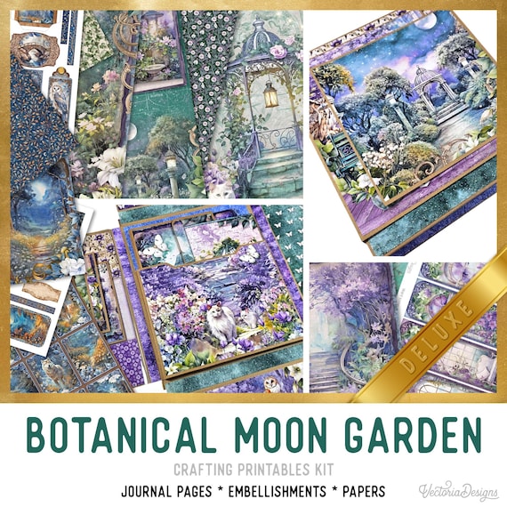 Botanical Moon Garden Junk Journal Kit, Deluxe - Printable Pages, Papers and Embellishments for Crafting - 003812