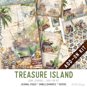 Treasure Island Junk Journal Kit ADD-ON, Printable Junk Journal Pages Journal Kit Craft kits Vintage Junk Journal 003458