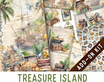 Treasure Island Junk Journal Kit ADD-ON, Printable Junk Journal Pages Journal Kit Craft kits Vintage Junk Journal 003458