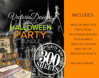 MEGA Halloween Party Bundle Printable Paper Crafting Trick or Treat Favor Decor Digital Download Instant Download Sheets - 001786