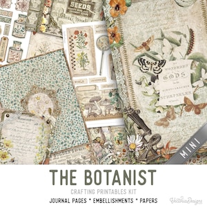 The Botanist MINI Crafting Printables Kit Botanical Junk Journal Botanical Embellishments Botanical Paper Craft Kits Scrapbooking - 002942