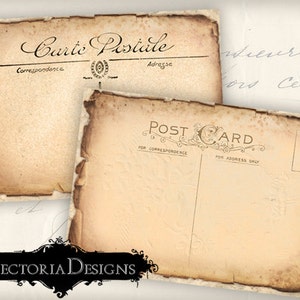 Tattered Vintage Postcards ATC vintage images digital background instant download printable collage sheet 000305