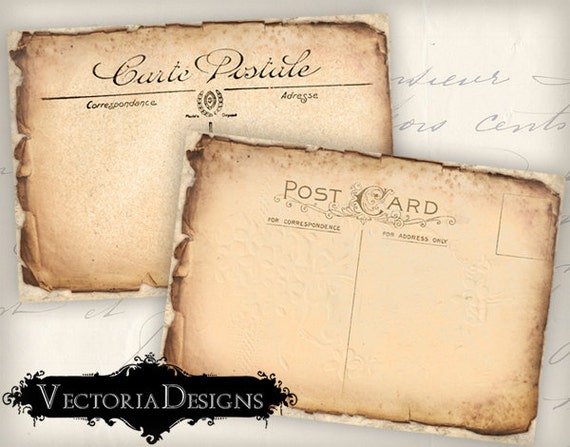 Tattered Vintage Postcards ATC vintage images digital background instant download printable collage sheet 000305