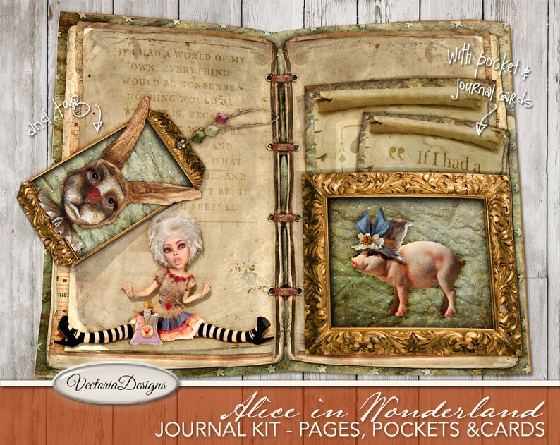 Alice In Wonderland Papers, Junk Journal Kit, Printable Journal Pages, Craft Paper, Digital Paper, Instant Download, Alice Decor 001952 image 2