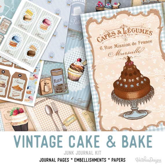 Vintage Cake & Bake Junk Journal Kit - Printable Pages for Crafting - 002040