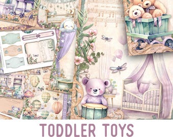 Toddler Toys Junk Journal Kit, Toys Printable Junk Journal Kit Toys Embellishments Toys Junk Journal Toys Papers Toys Craft kit - 003265
