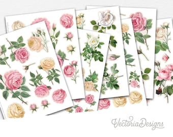 Roses themed fussy cutting sheets for scrapbooking and paper crafting. Rose embellishments supplies 002328