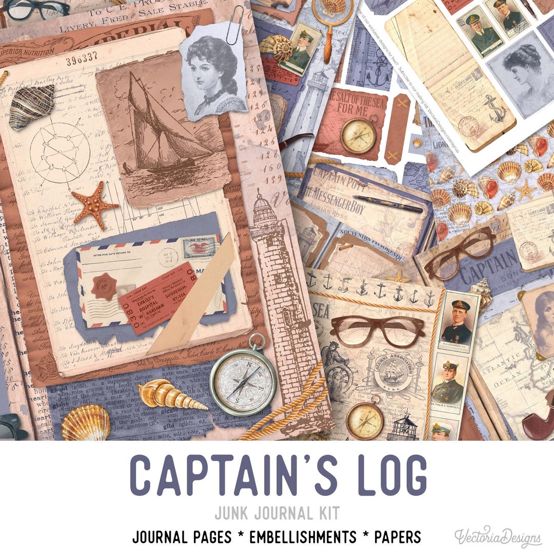 Captain Journal Captain's Log Junk Journal Kit, Printable Journal Pages, Scrapbook ...