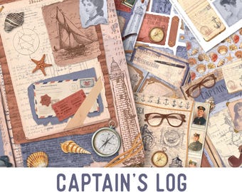 Captain's Log Junk Journal Kit, Printable Journal Pages, Scrapbook Journal Kit, Captain Crafting Kit, Digital Journal Pages, Ephemera002229