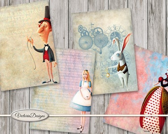 Alice in Wonderland ATC cards 3.5 x 2.5 inch printable paper craft crafting scrapbooking instant download digital sheet S3I1 - 001604