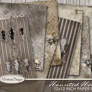 Halloween Paper Pack, Skull Wallpapers, Digital Papers, Scrapbooking, Halloween Decoration, Haunted House Paper Set, Halloween VDPAHA1769 image 1