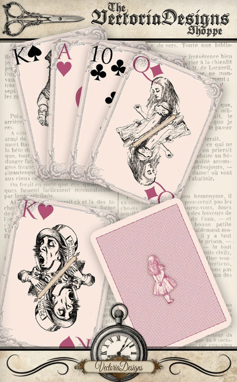 Printable Alice in Wonderland playing cards full deck paper crafting scrapbooking craft instant download digital collage sheet 000108 image 1