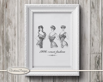 Corset Fashion print printable art black and white print dictionary digital print printable instant download digital collage sheet - 000295