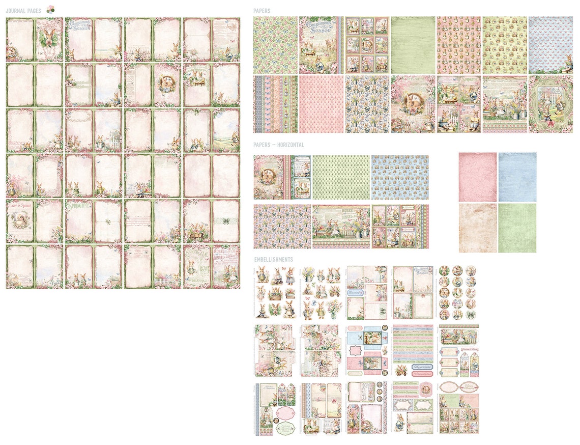 Spring Bunnies Junk Journal Kit, Bunny Crafting Printables Kit Bunny ...