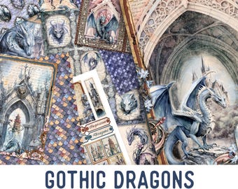Gothic Dragons Junk Journal Kit, Dragon Crafting Printables Dragon Embellishments Dragon Printable Dragon Paper Junk Journal Dragon 003288