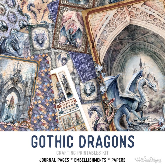 Gothic Dragons Junk Journal Kit (Standard) - Printable Pages, Papers and Embellishments for Crafting - 003288