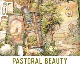 Pastoral Junk Journal Kit, Pastoral Crafting Printables Pastoral Embellishments Pastoral Printable Pastoral Paper Junk Journal 003473