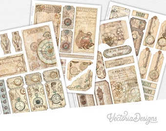 Steampunk Watches Embellishment Sheets Journal Embellishments Steampunk Printable Crafting Ephemera Ephemera Scrapbook Supplies Kit 002835