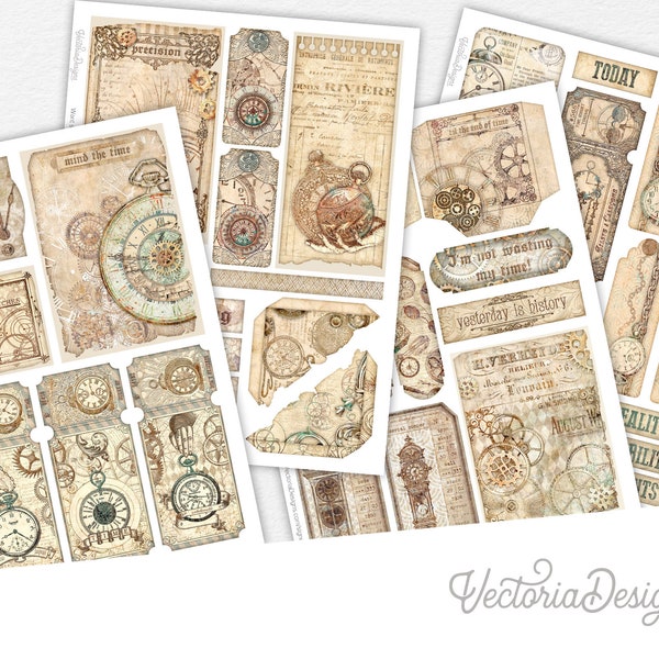 Steampunk Watches Embellishment Sheets Journal Embellishments Steampunk Printable Crafting Ephemera Ephemera Scrapbook Supplies Kit 002835