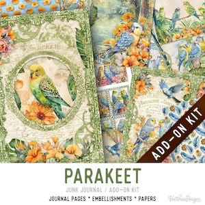 Parakeet Junk Journal Kit ADD-ON, Printable Junk Journal Pages Journal Kit Craft kits Vintage Junk Journal 003454