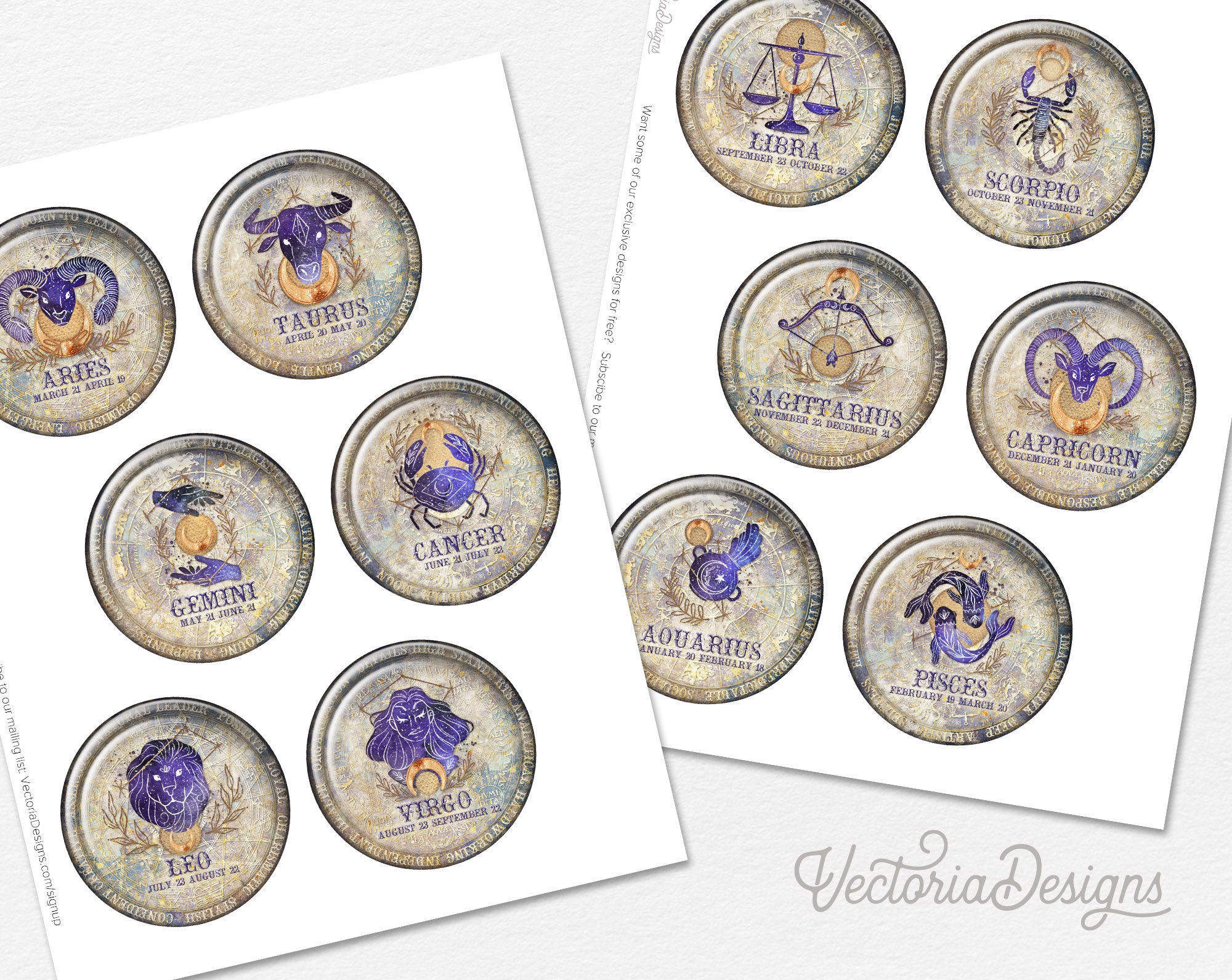 Zodiac Charms Circles Printable Zodiac Circles 3 Inch Circles 