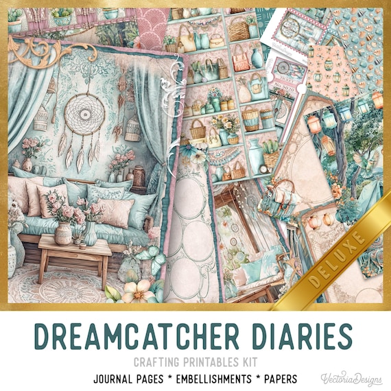 Dreamcatcher Diaries Junk Journal Kit (DELUXE) - Printable Pages, Papers and Embellishments for Crafting - 003984