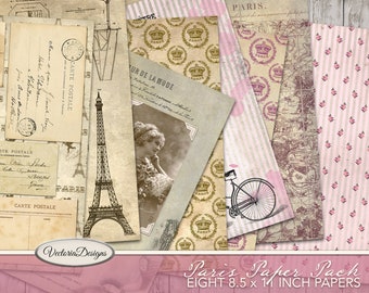 Paris Paper Pack printable vertical 8.5 x 11 inch papers paper crafting scrapbooking journal instant download digital - 001982