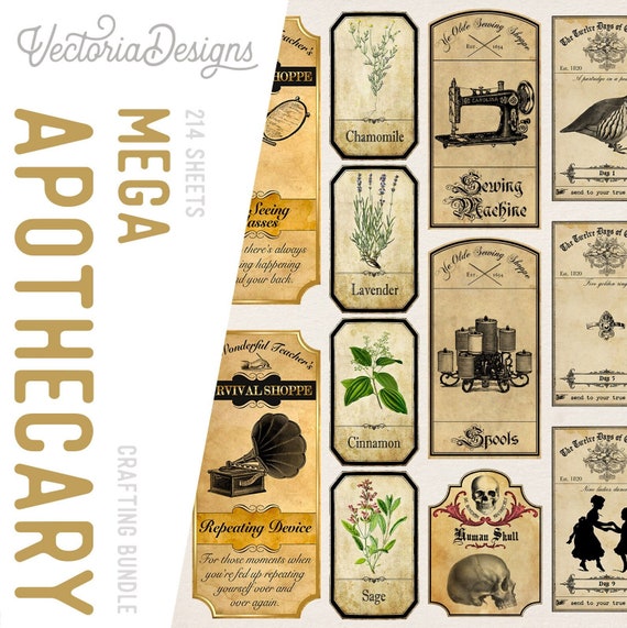 Mega Apothecary Crafting Bundle, Printable Apothecary Labels, Apothecary Digital, Digital Paper Craft, Apothecary Ephemera Art 001645