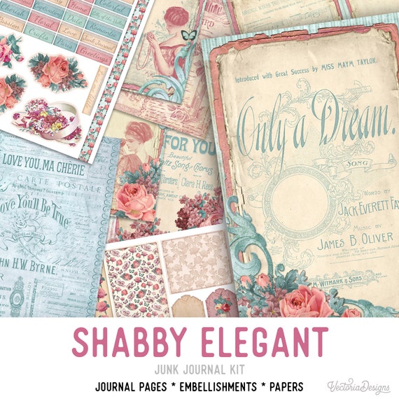 Shabby Elegant Junk Journal Kit - Printable Pages for Crafting - 002396