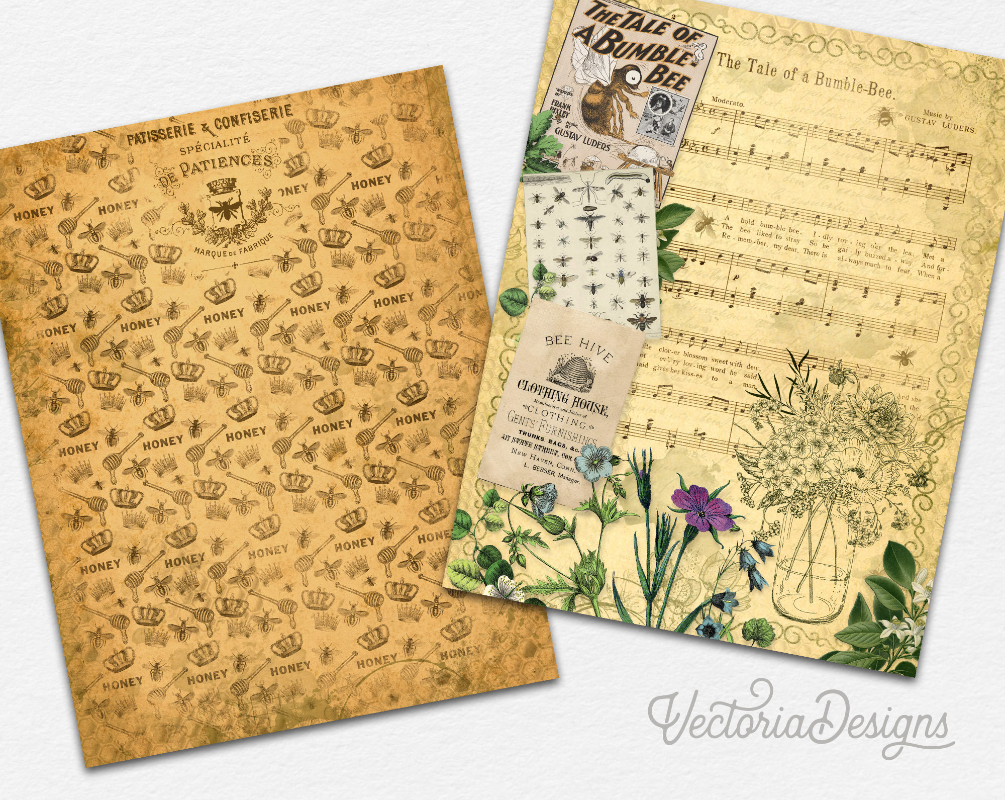 Download Queen Bees Paper Pack Junk Journal Cover Blueprints Junk Journal Vintage Pages Journal Pages Printable Paper Pack Digital Paper 002161