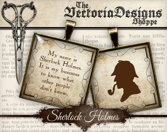Sherlock Holmes Images Detective Printable - 1.5 inch square / 1 inch square / Scrabble Tile - Instant download digital download VDSQVI0100