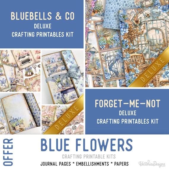 Blue Flowers Offer - Junk Journal Craft Printables (Pages, Papers and Embellishments) - 003959